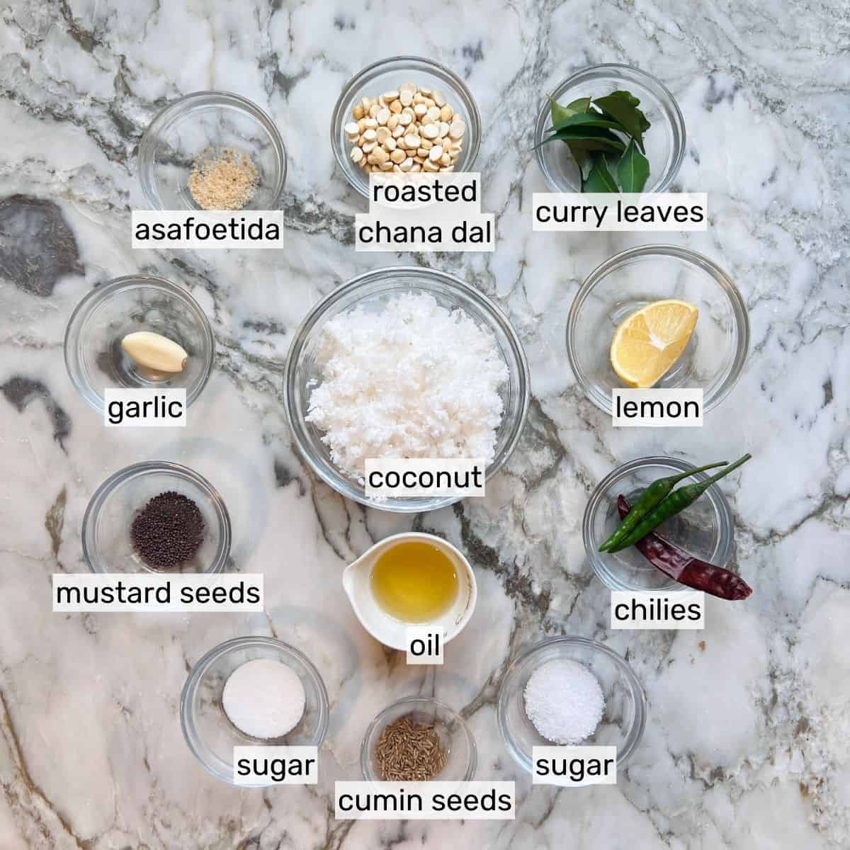 ingredients for coconut chutney.