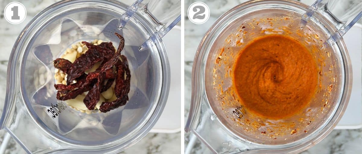 photos one and two showing how to make red dosa chutney 