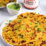besan chilla with pickle and chutney