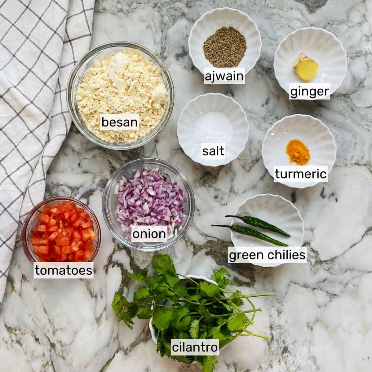 ingredients for besan chilla. 