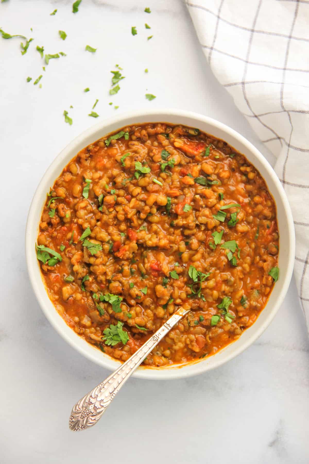 green moong dal in a white bowl 