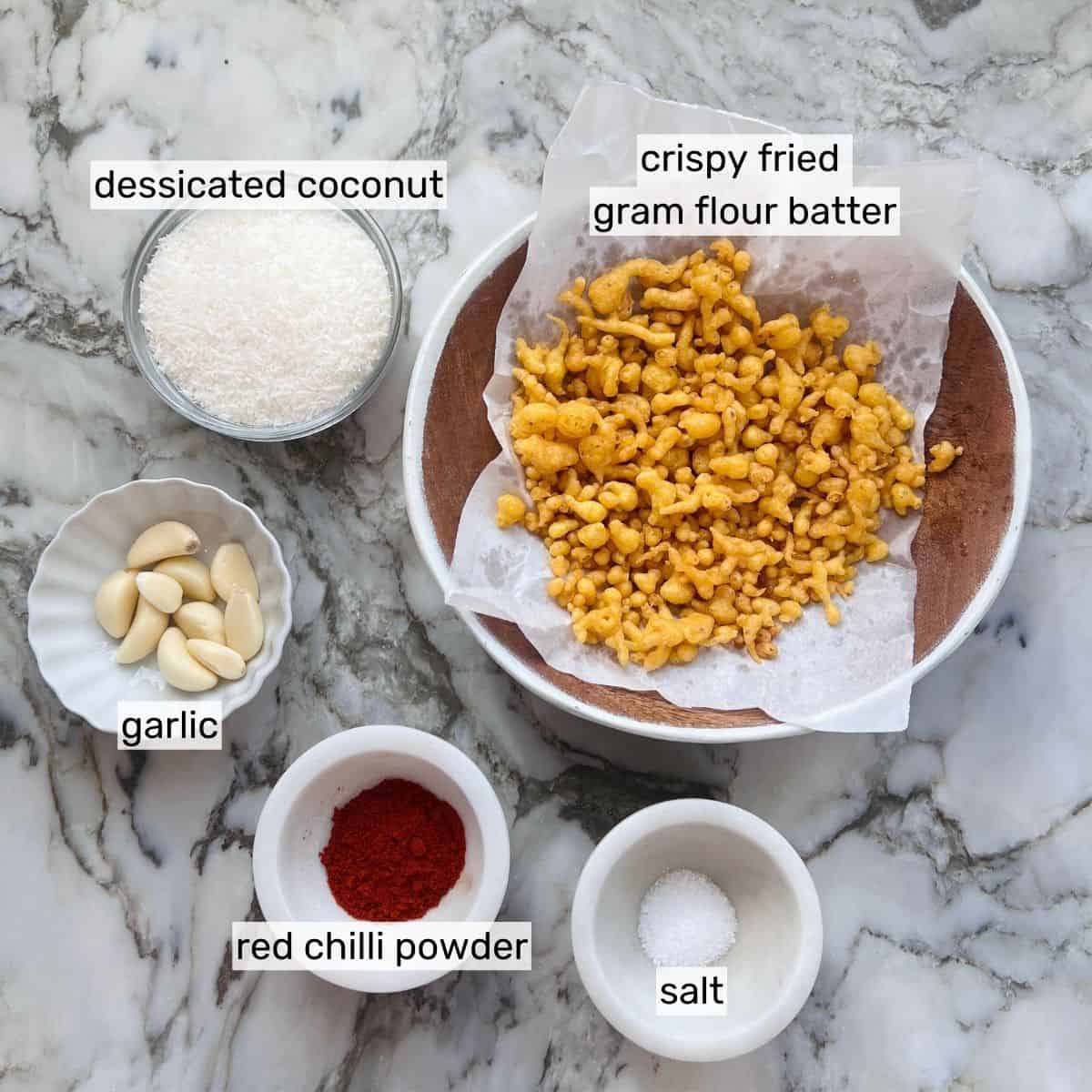 ingredients for vada pav dry red chutney. 