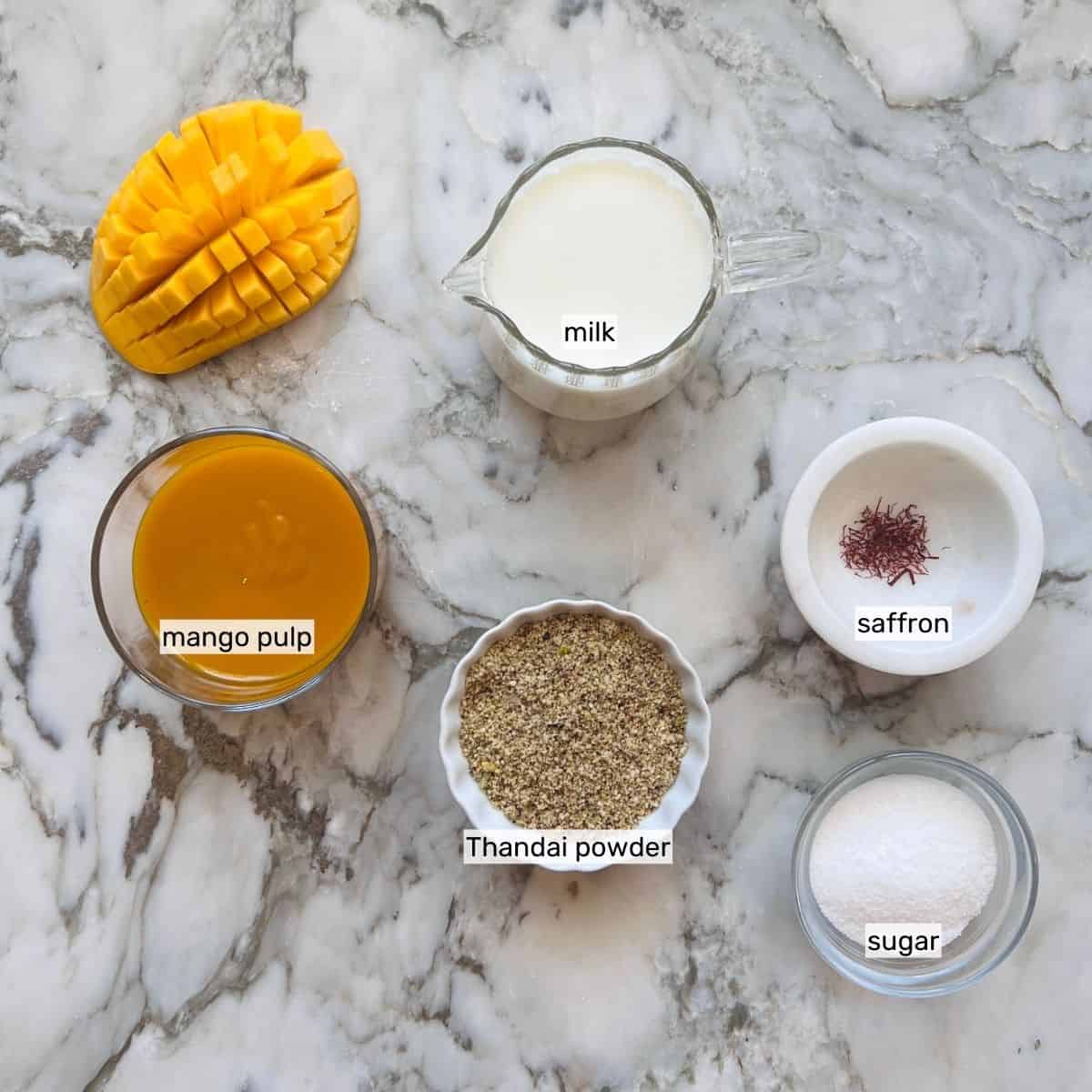 ingredients for mango thandai.  