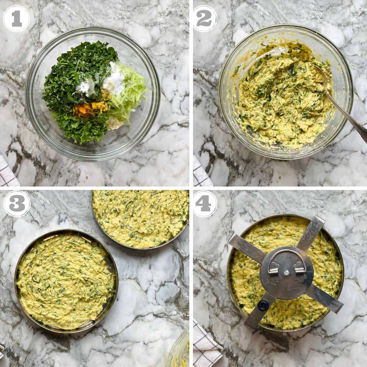 steps one through four showing how to prepare muthiya batter 