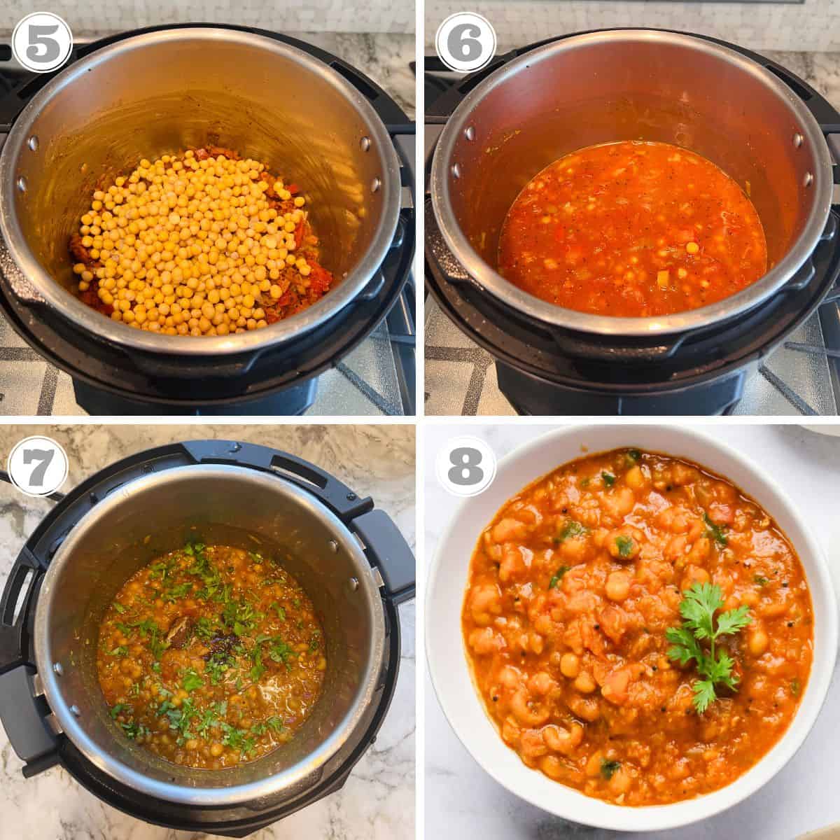 photos five through eight showing how to make ragda in the Instant Pot