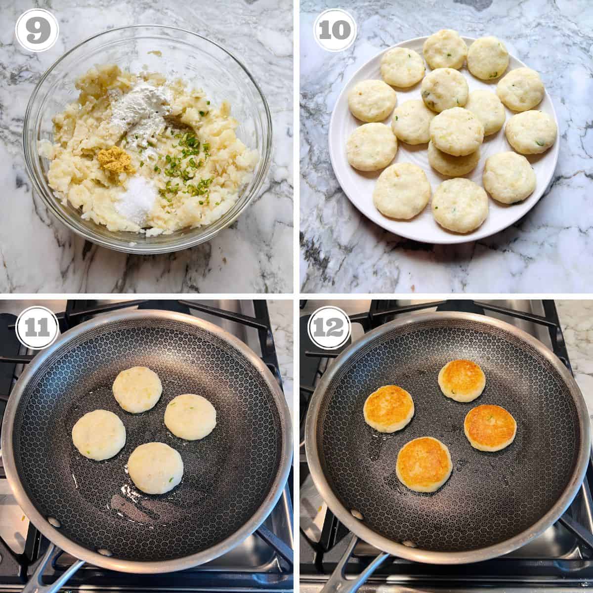 photos nine through twelve showing how to make potato patties 