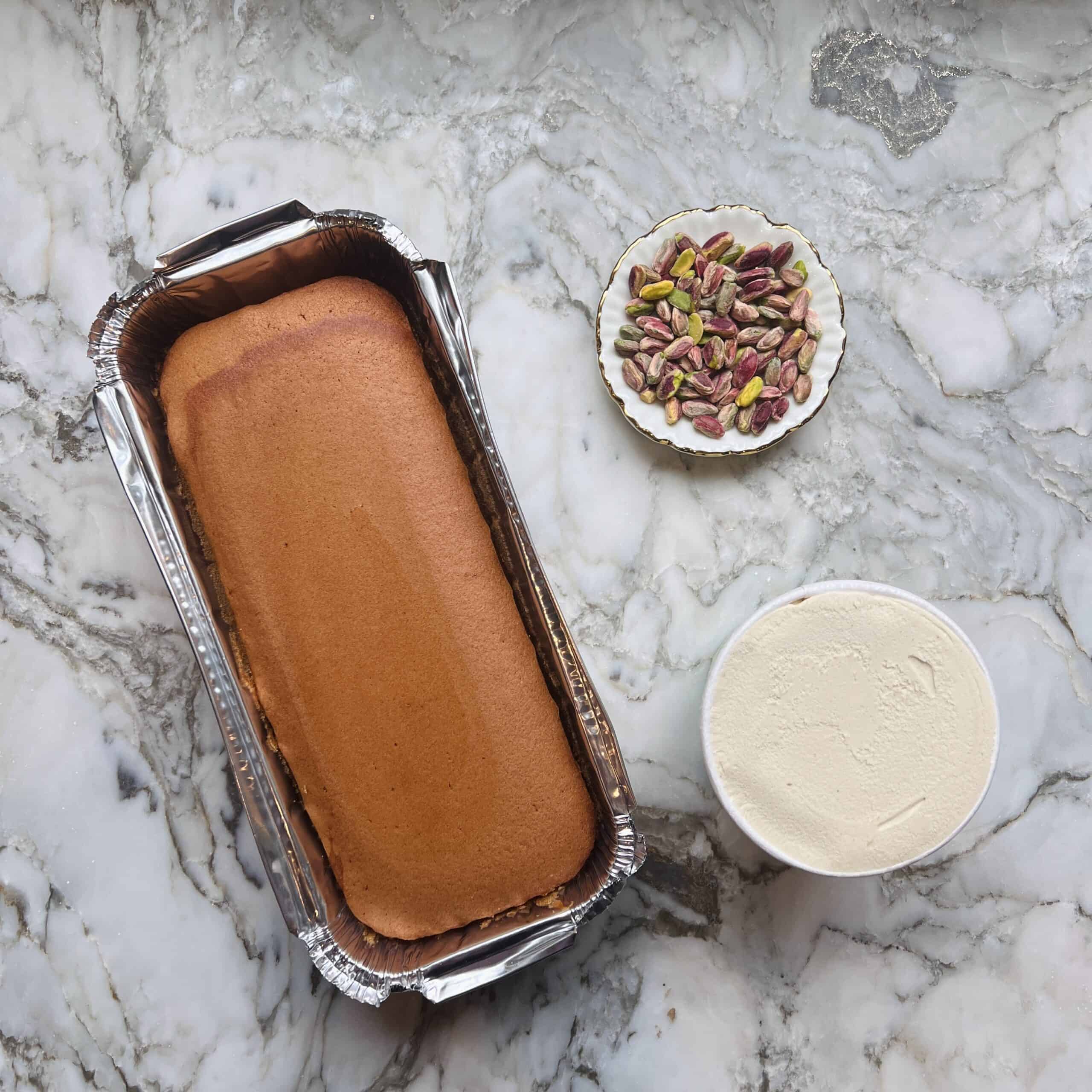 Ingredients for Pistachio Ice Cream Cake. 