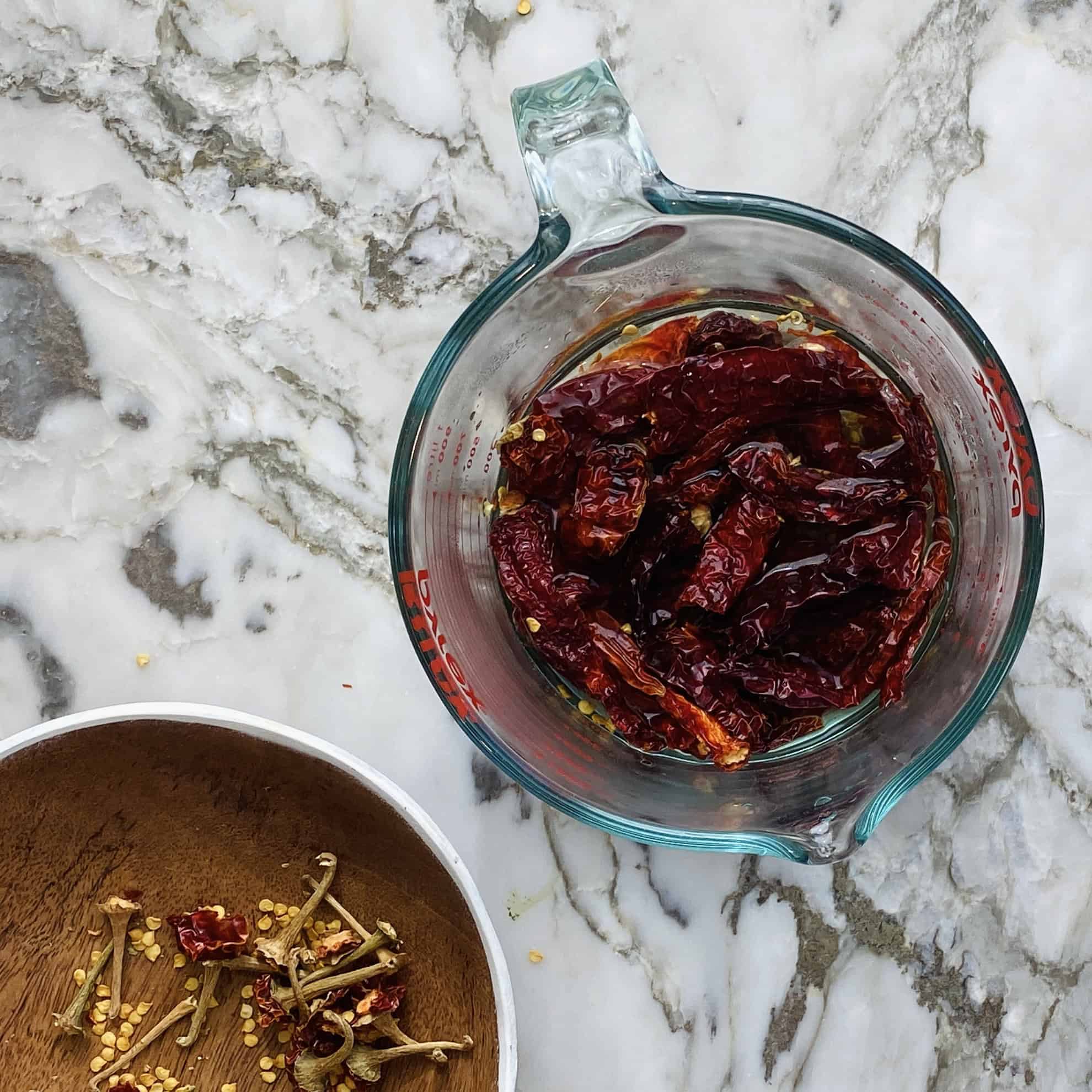 dried red chillies soaked in water