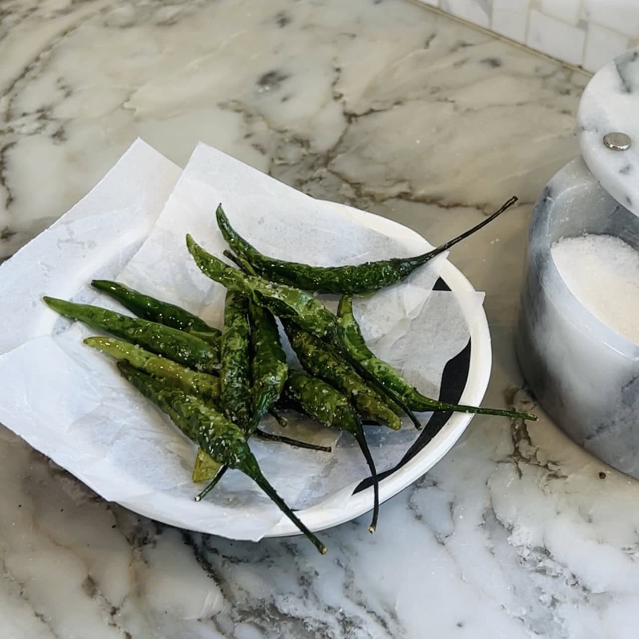 fried green chilies sprinkled with salt  