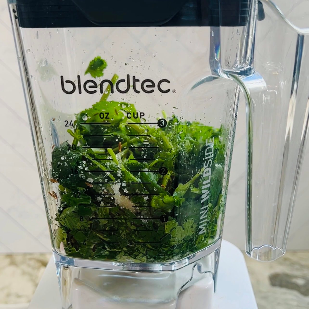 green chutney ingredients in a blender  