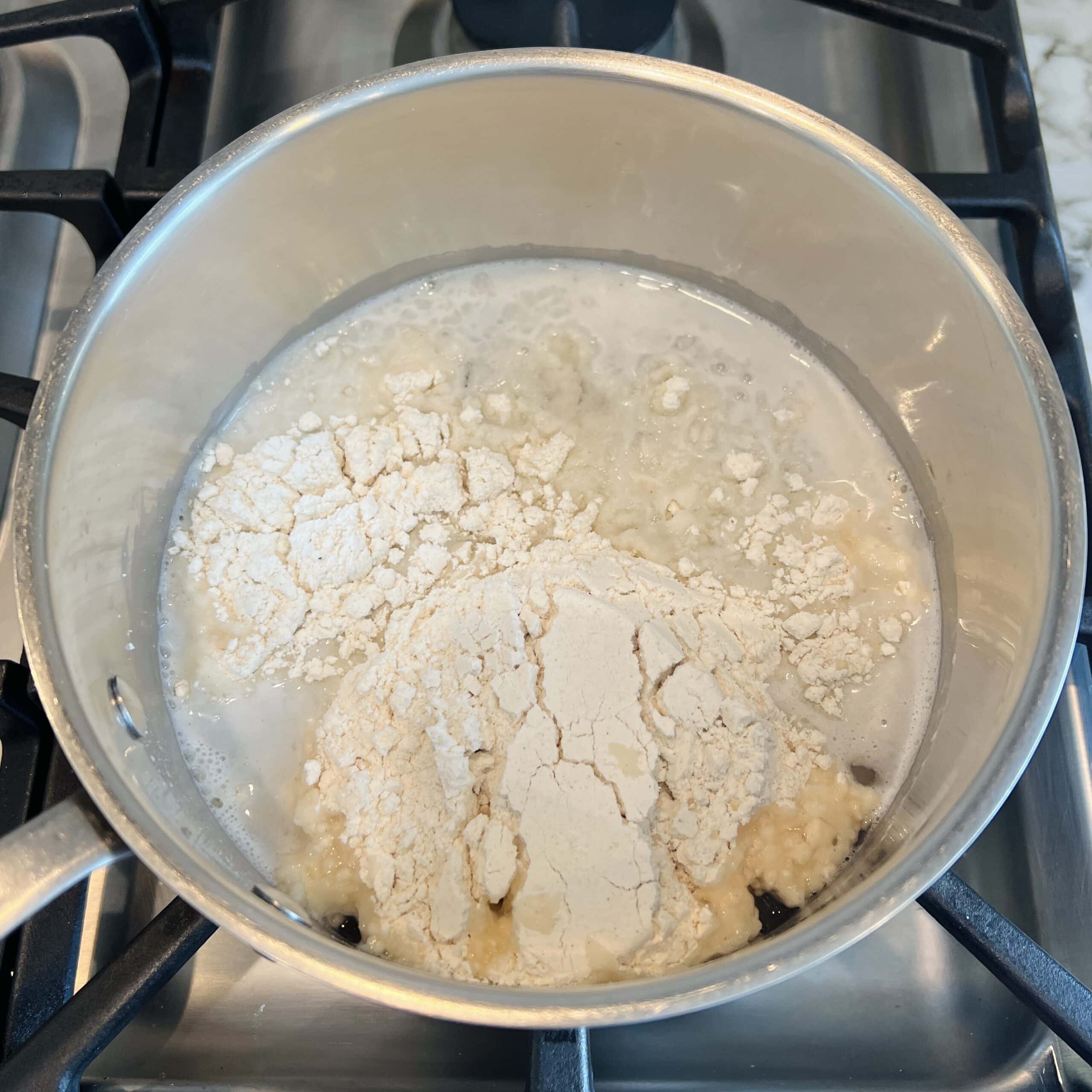 sorghum flour and water in a pot