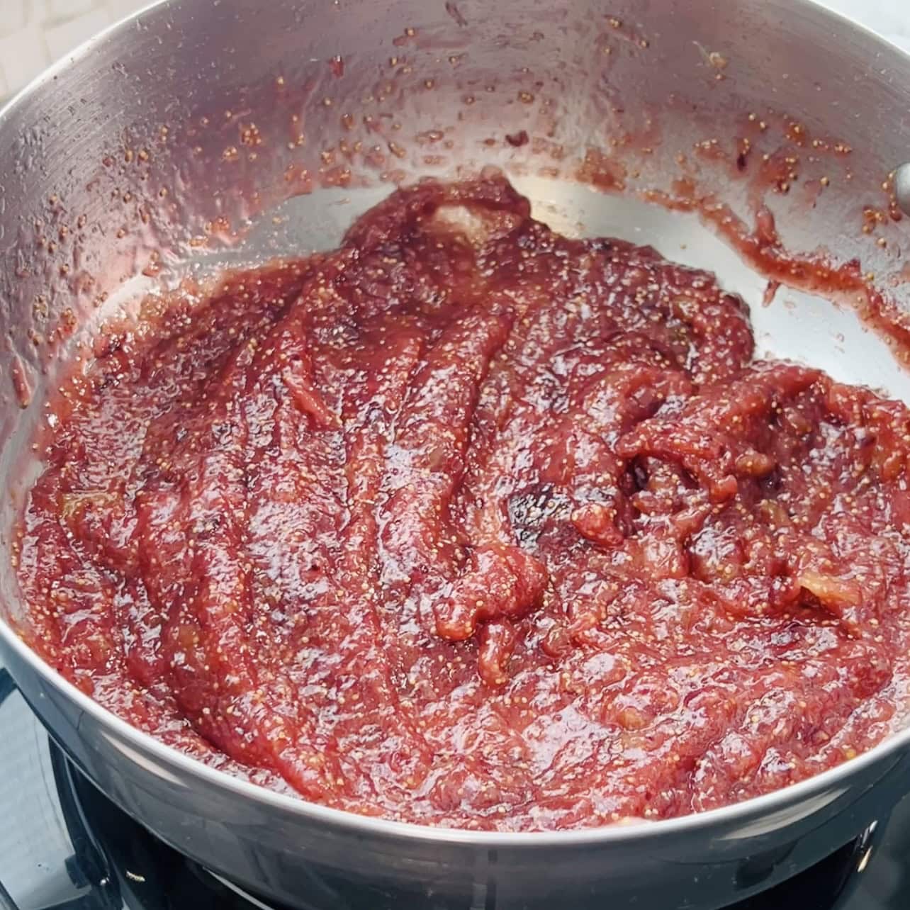 mashed fig jam in a pot 