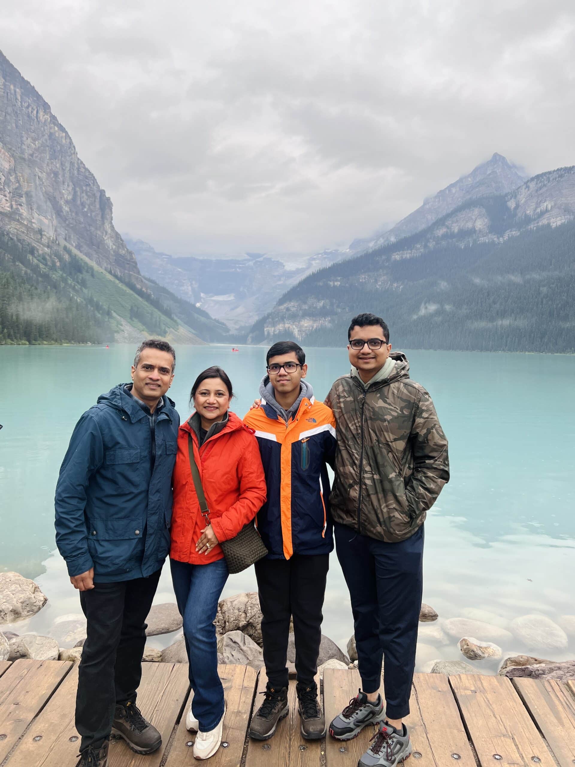 family photo at Lake Louise Banff Canada