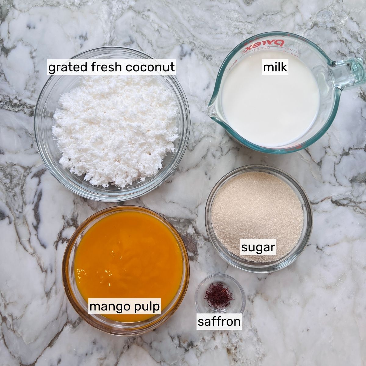 ingredients to make mango coconut burfi 