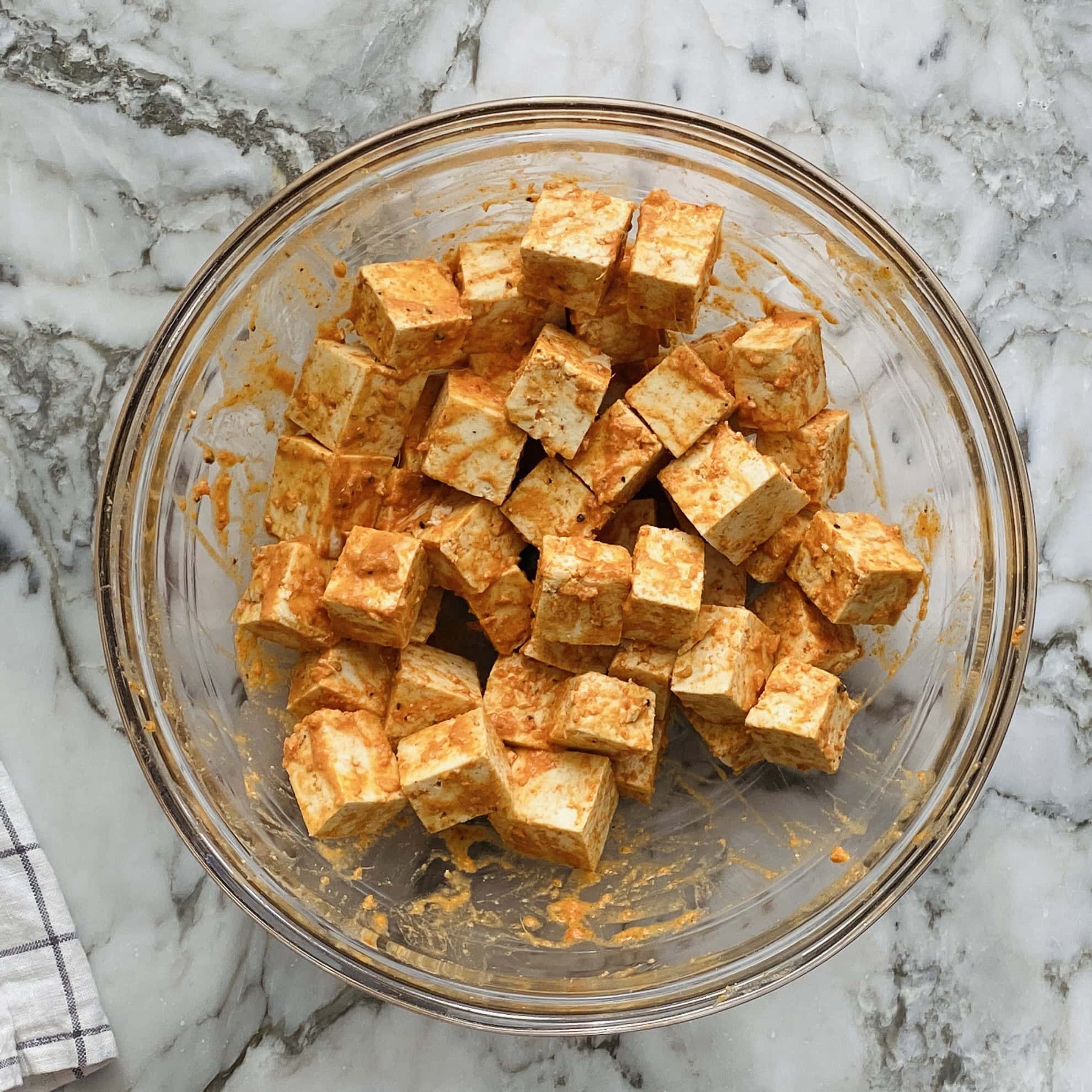 tofu marinating in spices 