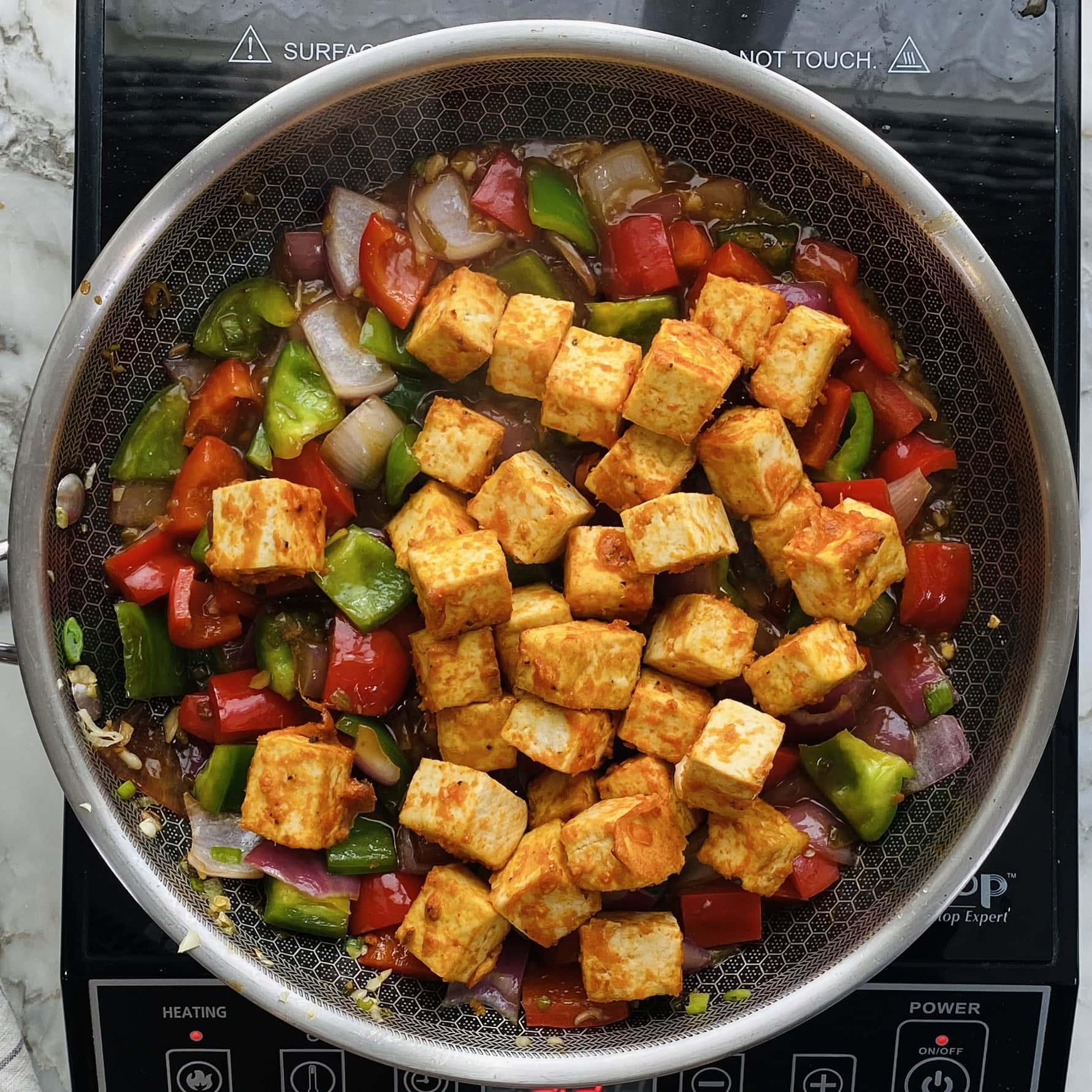 fried tofu added to the veggies 
