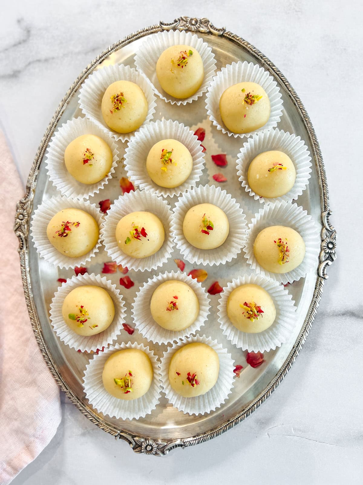 malai laddu in a silver platter 