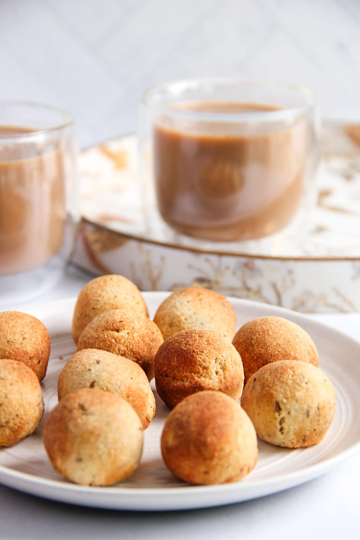 Gluten Free Cumin Bagel Bites served with masala chai