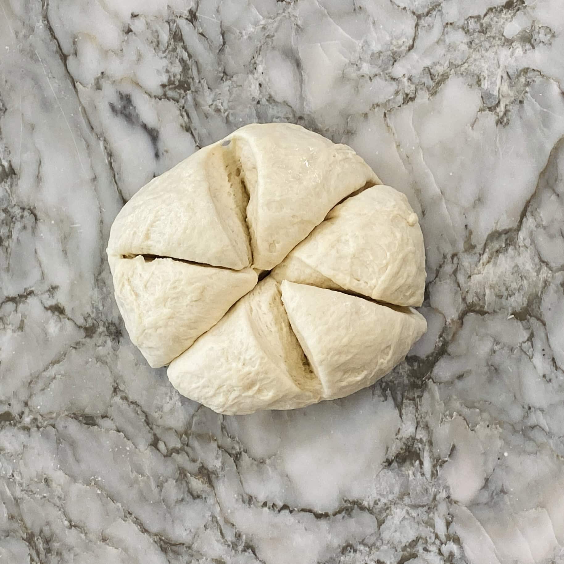 dough divided into six parts