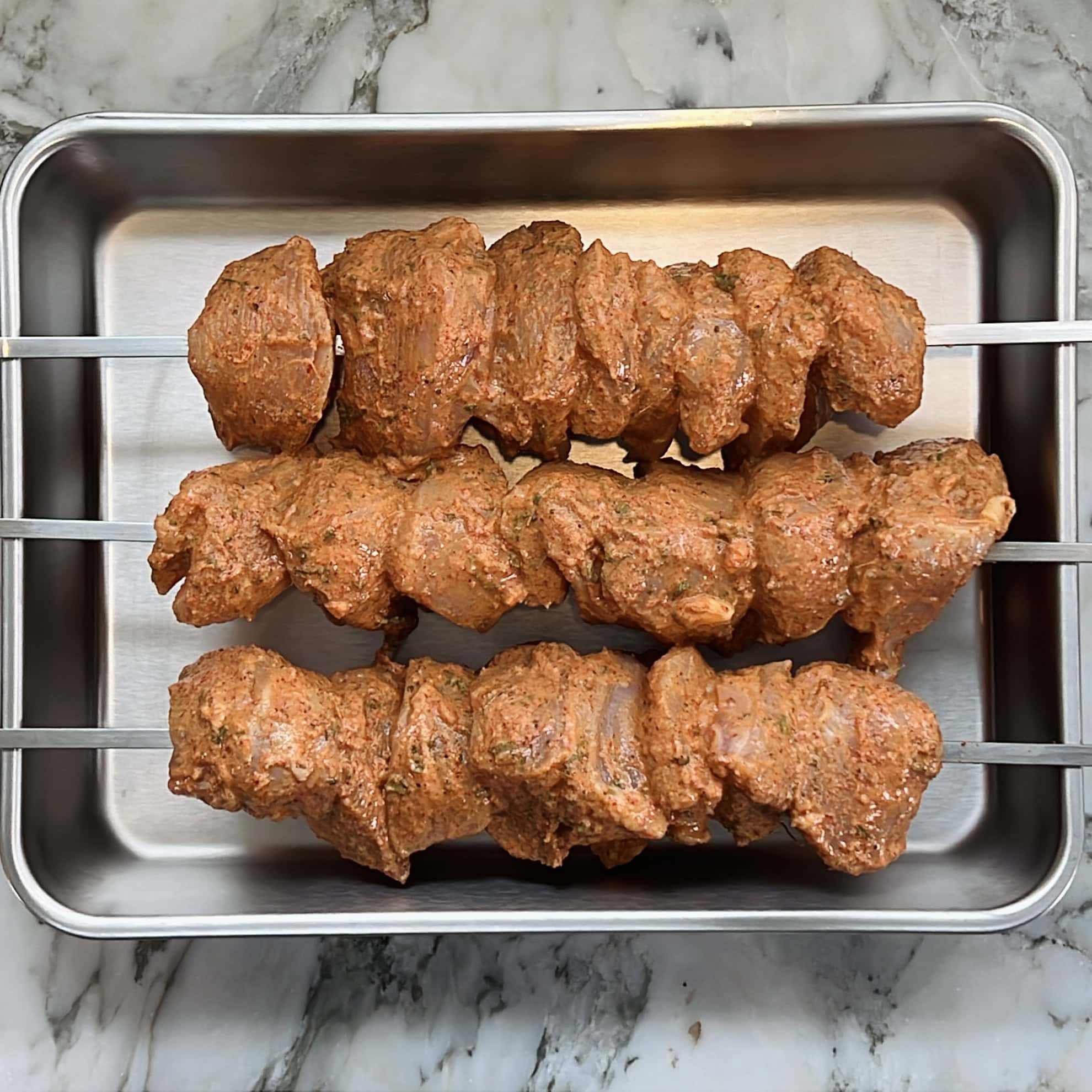 marinated chicken on sskewers.