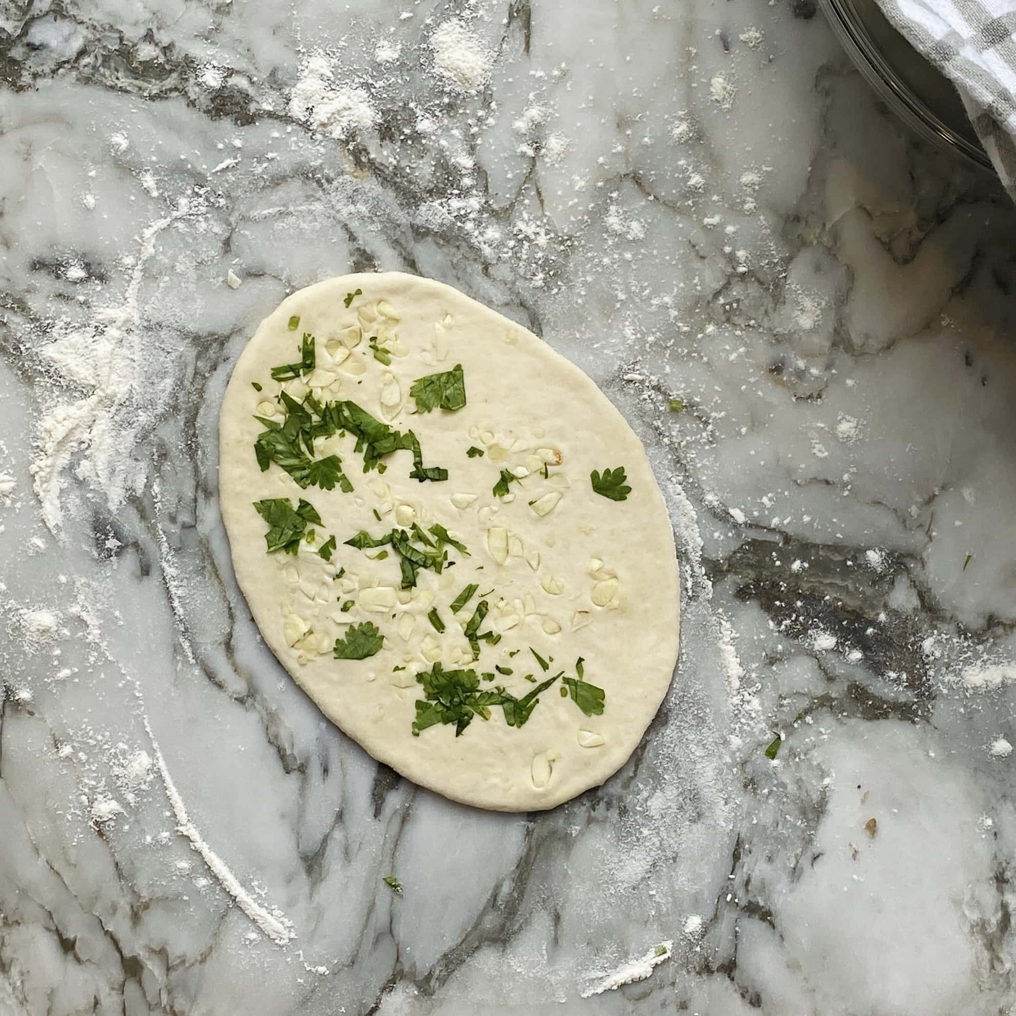 naan rolled with garlic and cilantro