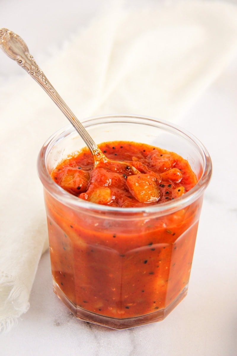 mango chutney in glass jar