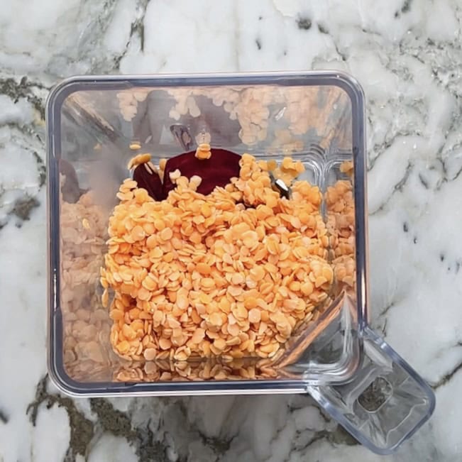 beets and soaked lentils added to blender jar.