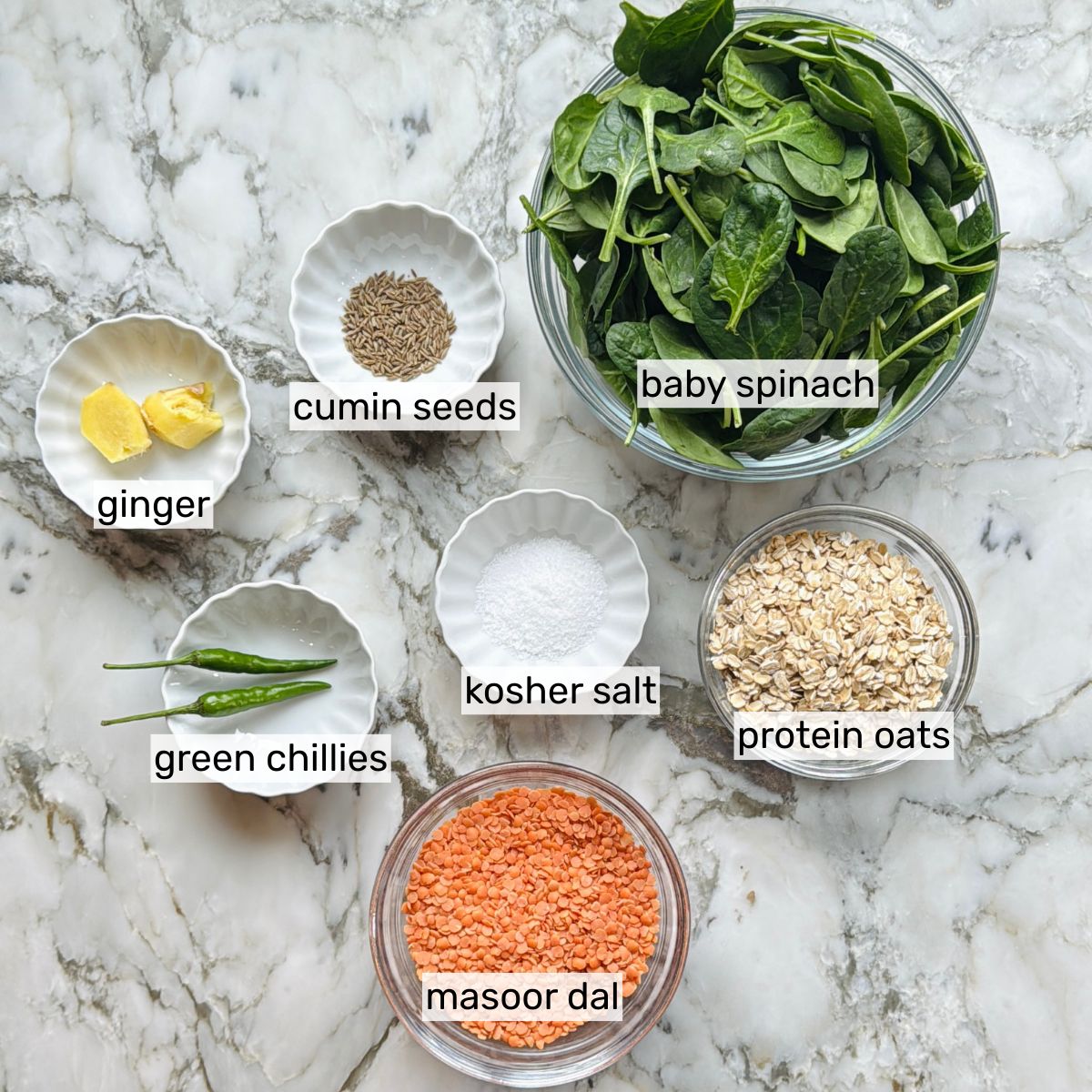 ingredients for spinach chilla 
