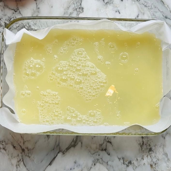 egg whites in a baking dish.